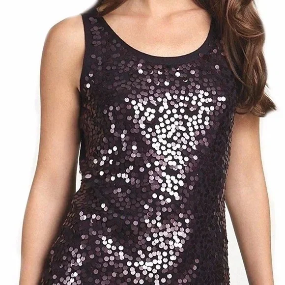 EILEEN FISHER 100% BLACK MERINO WOOL & PURPLE SEQUIN TOP SIZE LARGE - Picture 4 of 16